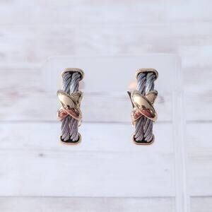 Vintage Clip On Earrings Cable Design Silver Tone & Gold Tone Statement 1.25"